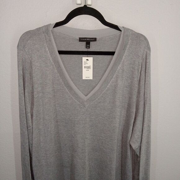 Lane Bryant Womens Size 26/28 Pullover Sweater Gray Long Sleeve Rayon V Neck Nwt - Picture 2 of 7